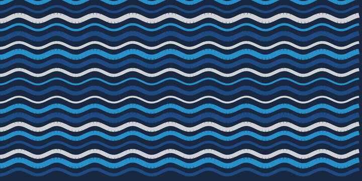Abstract seamless wavy lines pattern in blue and white tones.