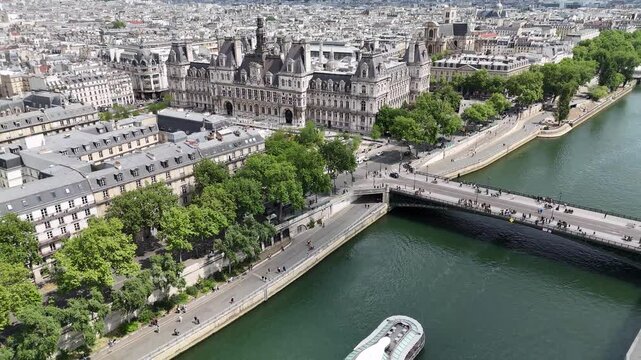 City Hall At Paris In France Island France. Beautiful Medieval Building. Downtown Cityscape. City Hall At Paris In France Island France. Government Building Skyline. French Capital City.