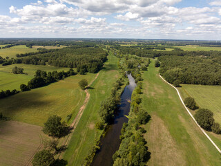 Natural Creek landscape in the Spreewald, Drone View, Brandenburg, Germany, europe © Jana Schönknecht