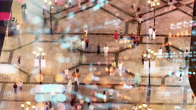 people walking in the pedestrian streets in chongqing with code and data