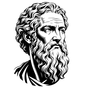 Ancient Greek Philosopher Portrait  zesus- Premium Hand-Drawn Bearded Man Vector Illustration