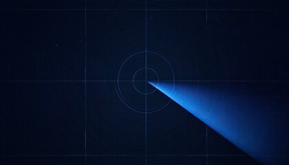 Obraz premium Dark blue radar display with sweeping illuminated beam and concentric circles