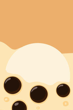 Abstract Creamy Bubble Tea with Dark Tapioca Pearls, Minimal Beverage Background
