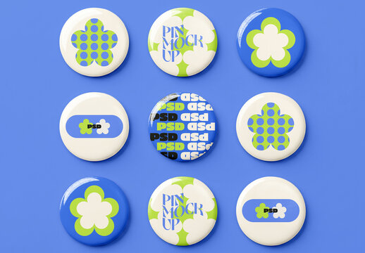 Pin Badge Grid Set Mockup