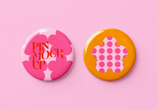Pin Badge Set on Pink Mockup