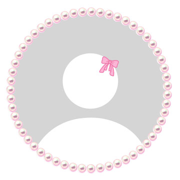 Cute Pastel Pink Profile Photo Placeholder with Pearl Beads and Ribbon Bow Vector Element, Aesthetic default avatar frame for social media messaging apps, TikTok, and Instagram.