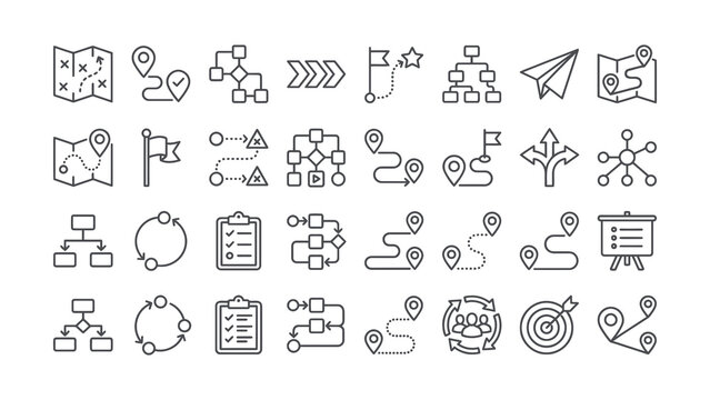 line icons for business strategy and workflow management