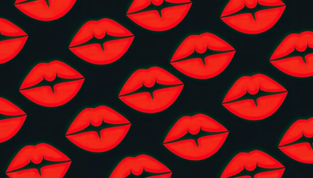 Vibrant red lips pattern on a dark, moody background