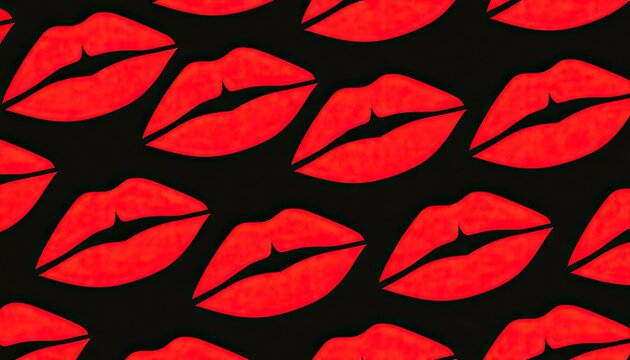 Repeating pattern of bright red, full lips against a dark background