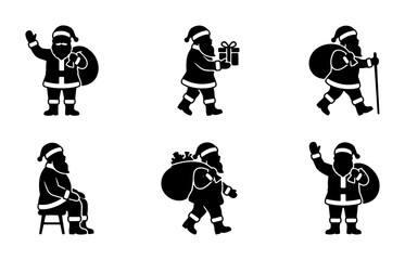 Fototapeta premium 70 Santa Claus Silhouette Icons, Festive Christmas Character Poses, Winter Holiday Vector Graphics Set 100