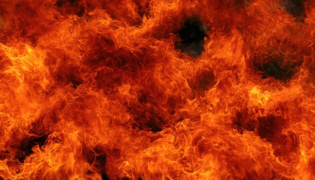 Intense, swirling inferno of orange, red, and yellow flames against a dark background