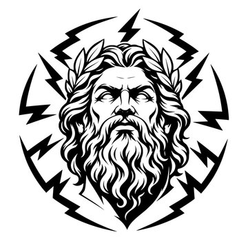 Original Zeus God Portrait - Powerful Mythological King Vector Illustration with Lightning Bolts