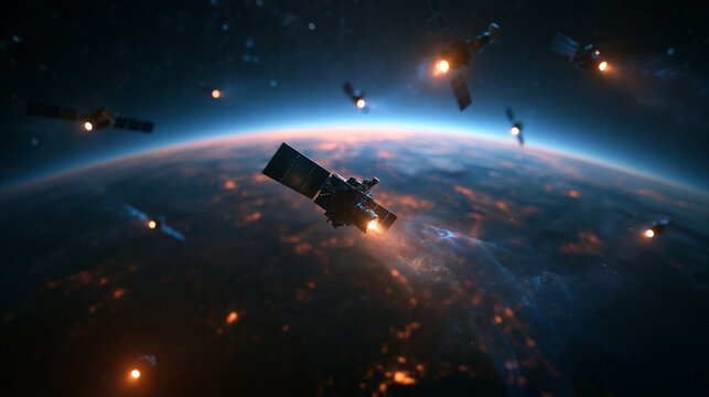 Satellite Constellation Orbiting Earth for Global Communication Network