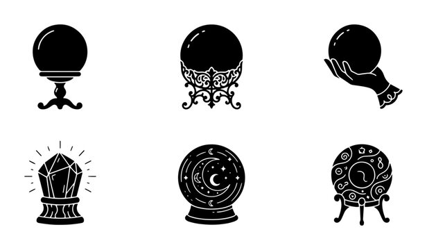 70 Mystical Crystal Ball Icons, Fortune Telling Orbs, and Divination Symbols, Set of 6 Vector Graphics for Esoteric and Magic Themes 100