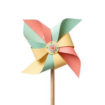 Colorful pastel paper pinwheel toy on wooden stick