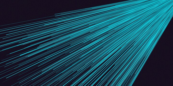 Abstract blue light streaks on dark background representing speed and technology.