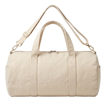 Off-white canvas duffel bag with shoulder strap