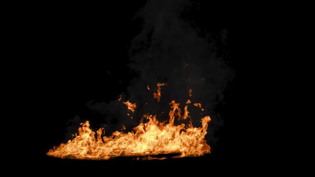 Dynamic 3D Rendered Fire with Smoke on a Black Background, Ideal for Visual Effects