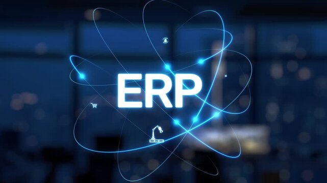 A robotic hand points at glowing digital graphics that represent enterprise resource planning, showcasing innovation and technology in a modern business environment. Synapse