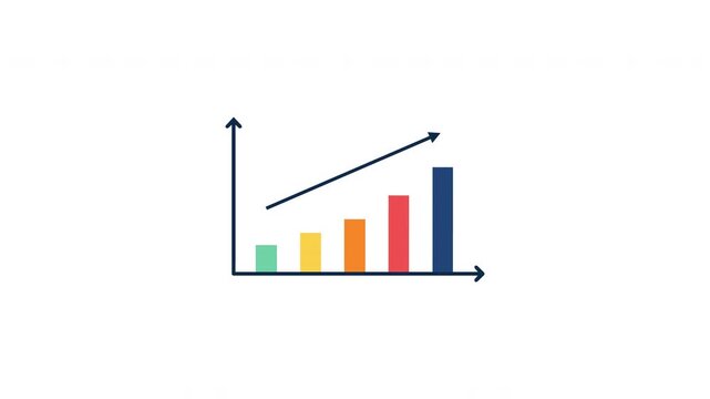 Animated growing bar chart with upward trend arrow for business analytics
