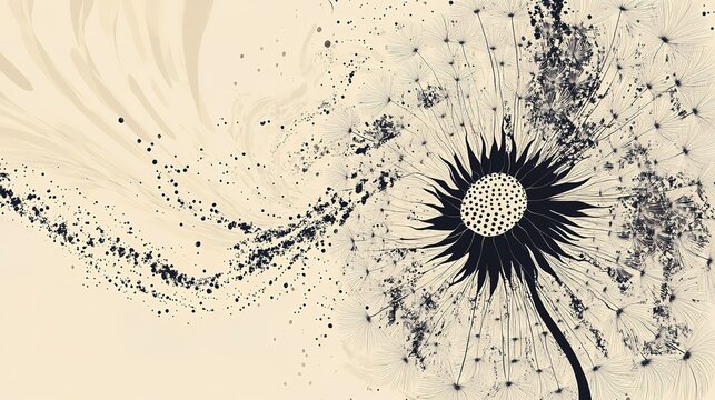 Abstract floral art with dandelion design and swirling patterns