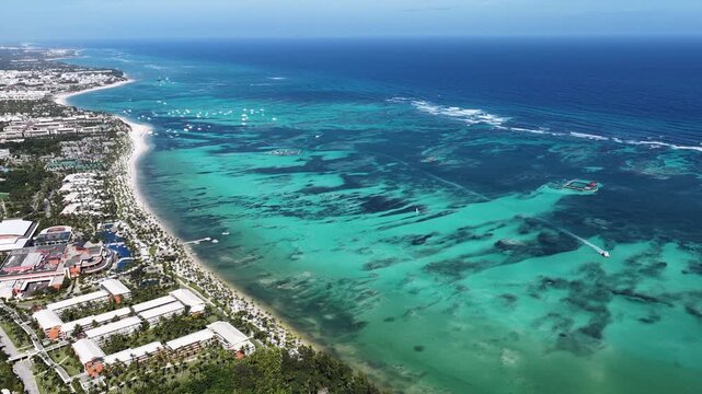 Punta Cana Skyline At Bavaro In Punta Cana Dominican Republic. Caribbean Skyline. Beach Landscape. Nature Seascape. Punta Cana Skyline In Bavaro In Punta Cana Dominican Republic. Scenic Palm Trees.