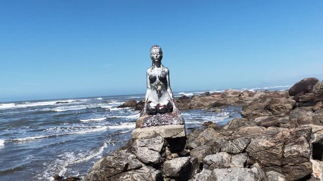 Sand Women Statue At Itanhaem In Sao Paulo Brazil. Sand Women. Beach Skyline. Landmark Statue. Sand Women Statue At Itanhaem In Sao Paulo Brazil. Famous Sculpture.