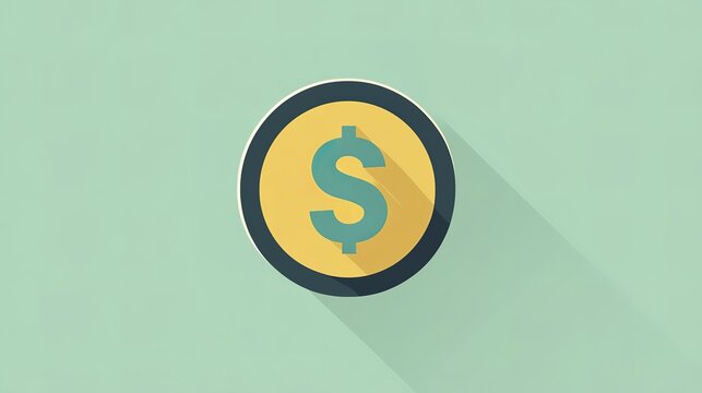 Flat design yellow dollar sign on green background with long shadow
