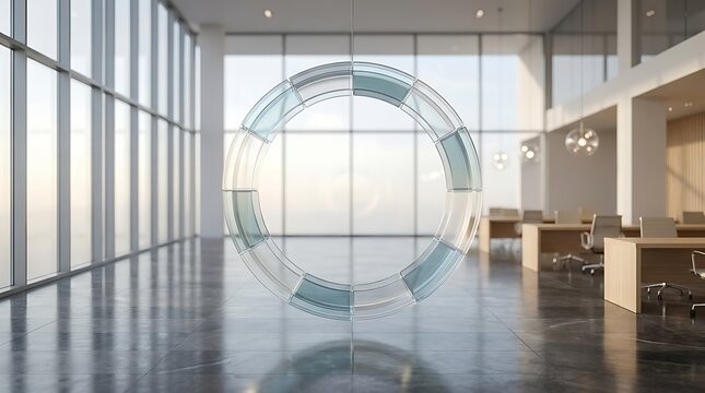 Modern office interior with compliance cycle process system endless loop sculpture hanging