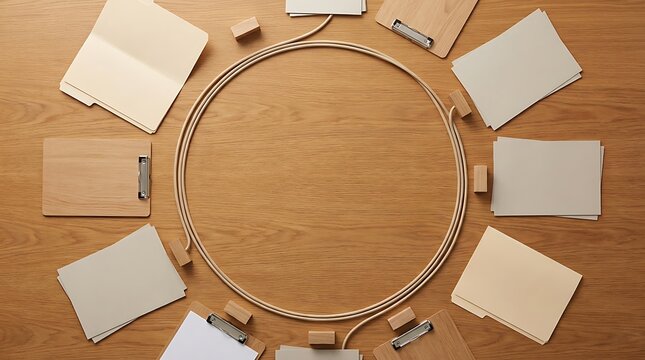 A compliance cycle process system endless loop illustrated with office supplies on wooden desk