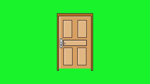 Animated wooden door opening and closing on a green screen. Perfect for transitions, opportunity or home themes.