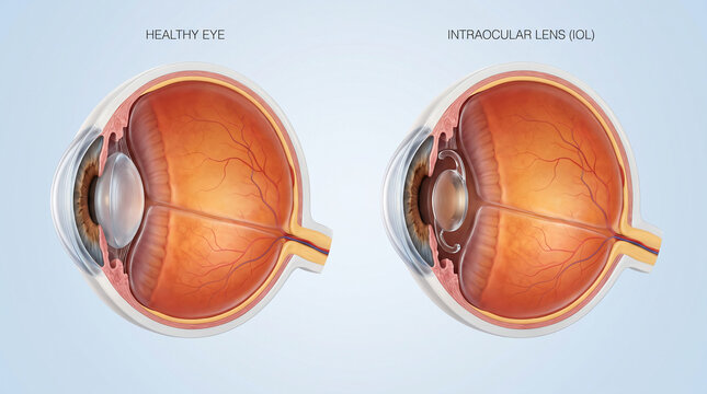 Intraocular Lens IOL Implant vs Healthy Eye Anatomy 3D
