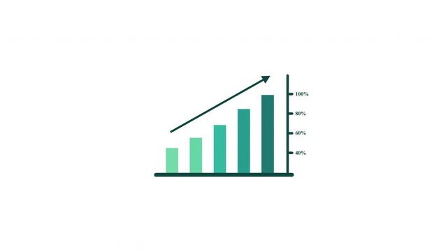 Animated growing bar chart with percentage scale and trend arrow for corporate presentations