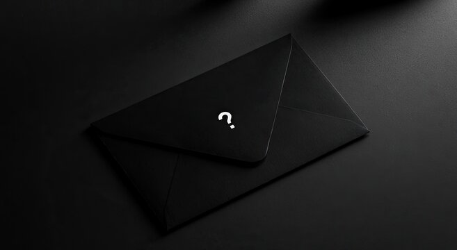 Dark, mysterious envelope with a glowing question mark, conveying uncertainty