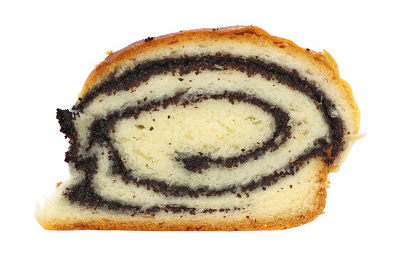Homemade poppy seeds strudel, cake isolated on white background, top view