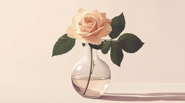 Elegant pink rose in clear glass vase against soft background