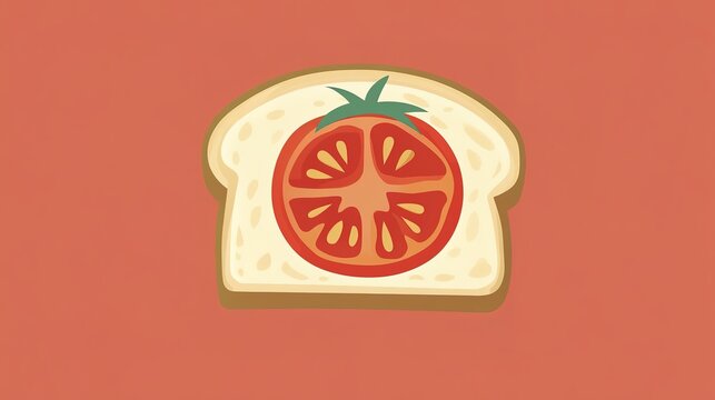 Cartoon slice of bread with tomato on red background