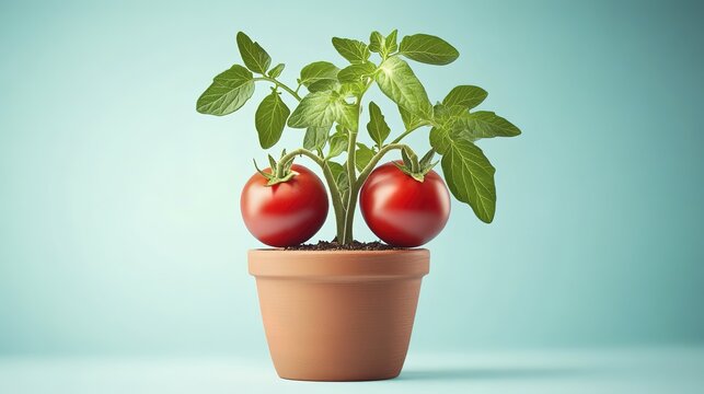 Vibrant tomato plant with ripe red tomatoes in terracotta pot