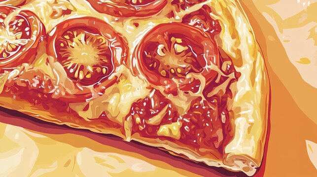 Close-up of delicious cheese pizza slice with tomato toppings