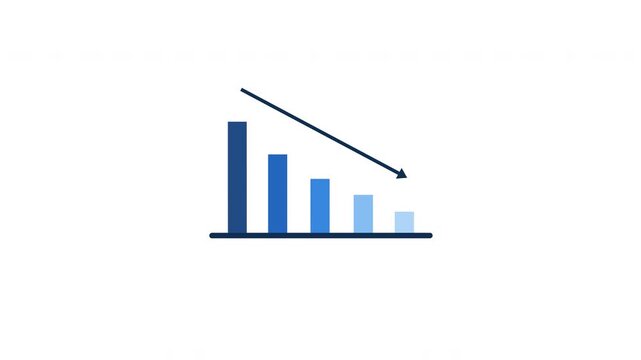 Animated declining blue bar chart with downward arrow for financial reports