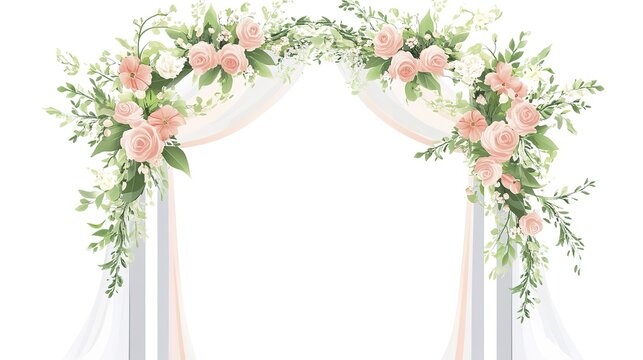 Elegant floral wedding arch with pink roses and greenery