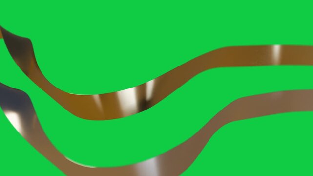 Left entry starting 3 metal ribbons flowing right, twisting and crossing showing transparent sheen