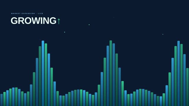 Dynamic motion of growing digital bar chart representing data increase in a futuristic style.