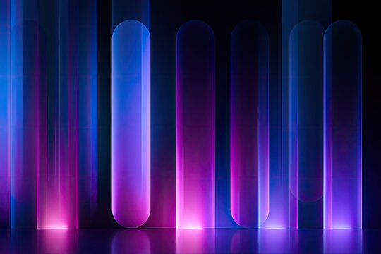 Abstract vertical glowing columns with vibrant blue and magenta light
