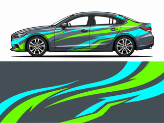 Naklejka premium Sleek Gray Sedan with Abstract Green and Blue Design