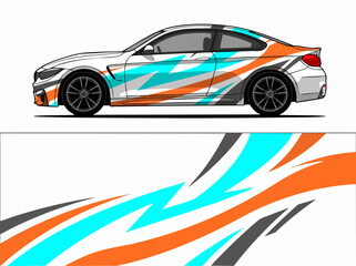 Fototapeta premium White sports car with colorful racing stripes design