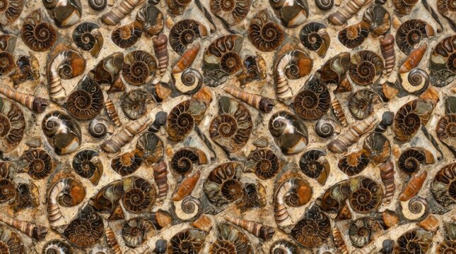 Fossilized Ammonites and Belemnites Background Texture.