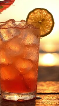 A Refreshing Summer Cocktail Awaits: Transport Yourself to a Tropical Paradise with This Beautifully Crafted Drink Unlike Any Other, Relax and Savor the Sunset Vibes.