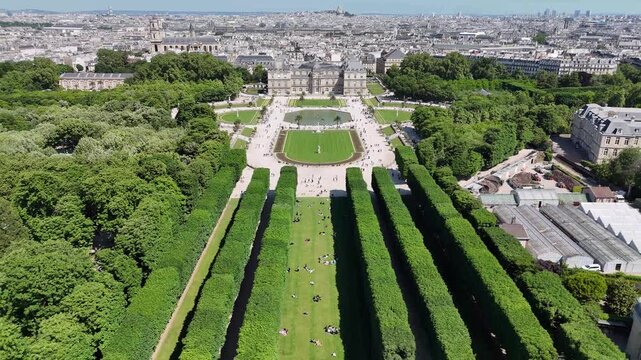 Luxembourg Garden At Paris Ile De France In France. Luxembourg Palace. Paris City Landscape. Luxembourg Garden At Paris In Ile De France France. Botany Scenery. Cultural Heritage.