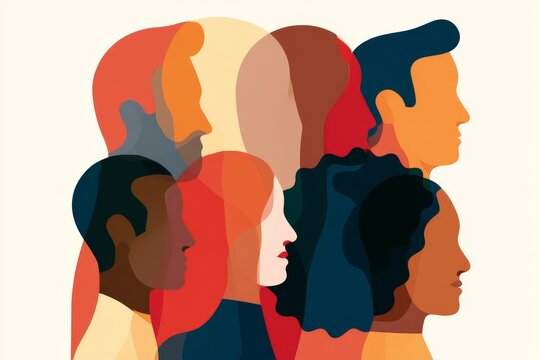 Different faces of people in various colors showing diversity and unity in a creative form